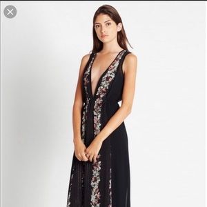 Long black floral print dress